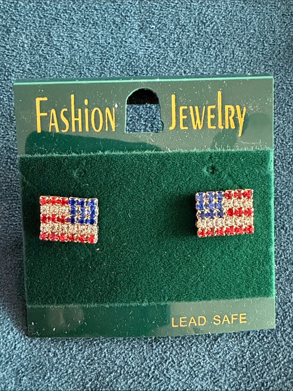 NWT Fashion Jewelry Crystal American Flag Stud Earrings - Red, White, Blue